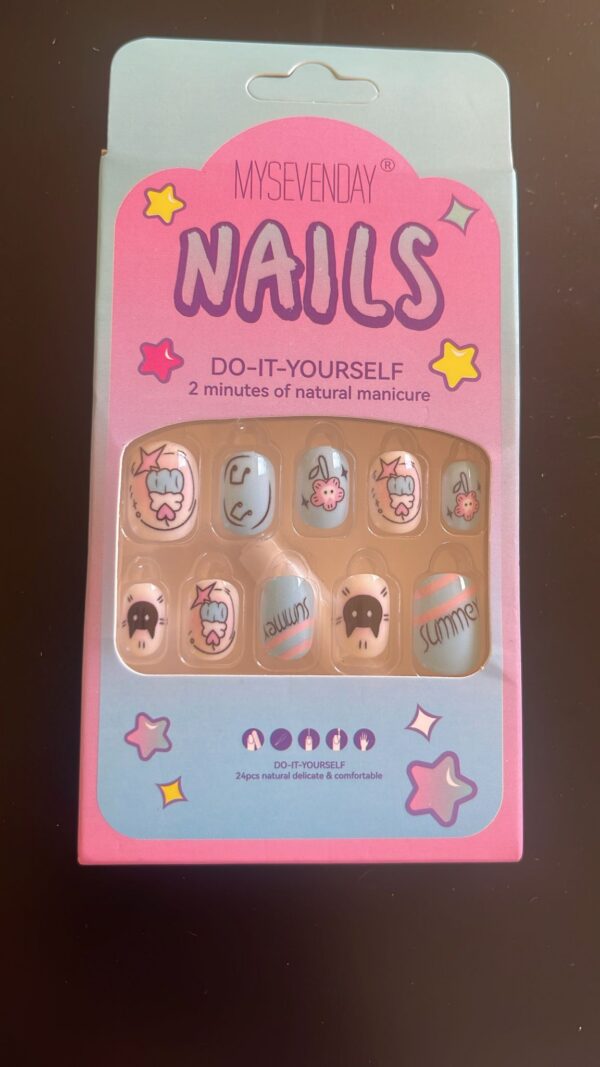 Kids Press-On Nail Art – Cartoon Design Colourful Day + Summer