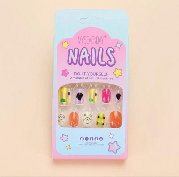 Kids Press-On Nail Art – Cartoon Design Colourful Day + Summer