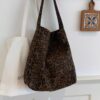 Autumn/Winter Suede-Touch Leopard Print Tote Bag
