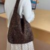 Autumn/Winter Suede-Touch Leopard Print Tote Bag