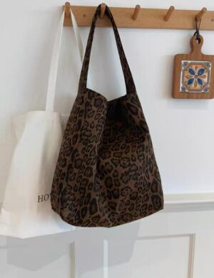 Autumn/Winter Suede-Touch Leopard Print Tote Bag