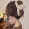 Khaki Gold Bead Heart Hair Claw Clip Large Plush Hair Claw Clip (Autum Fall)