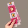 Knitted Embroidered Velcro Headband---Pink flower Knitted Embroidered Velcro Hairband ---set of 2 (green + pink flower)