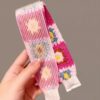 Knitted Embroidered Velcro Headband-- Pink flower inside Knitted Embroidered Velcro Hairband ---set of 2 (green + pink flower)