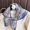 French-Inspired Paisley Silk-Style Scarf (Gray-blue)