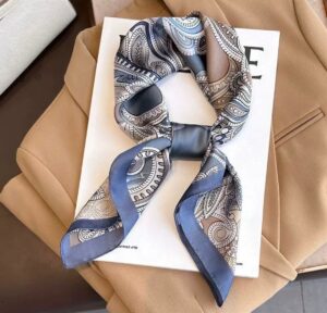French-Inspired Paisley Silk-Style Scarf (Gray-blue)
