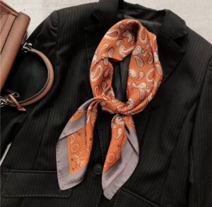 Korean-Style Paisley Fashion Square Scarf (Orange)