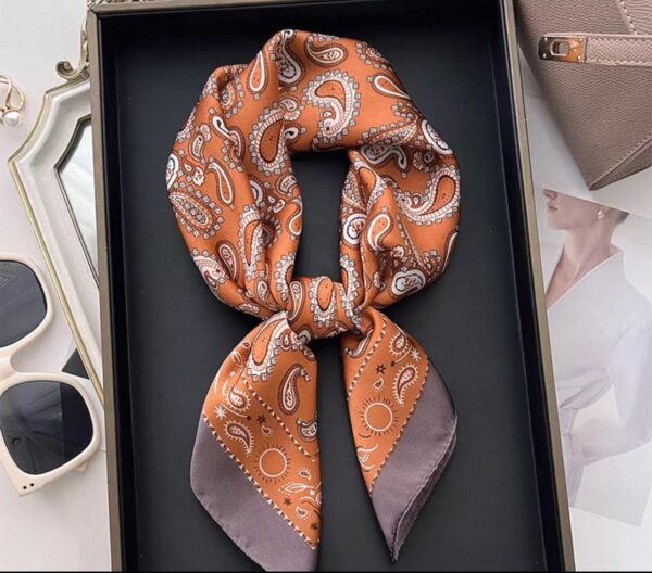 Korean-Style Paisley Fashion Square Scarf (Orange)