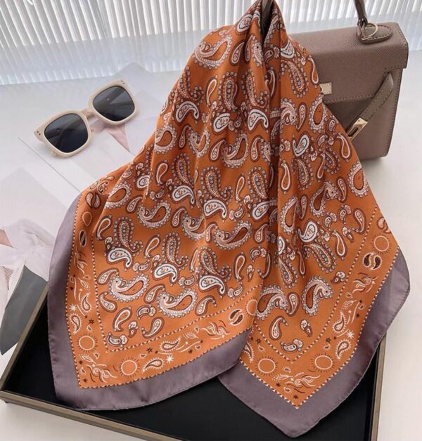 Korean-Style Paisley Fashion Square Scarf (Orange)