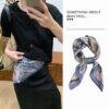 French-Inspired Paisley Silk-Style Scarf (Gray-blue)