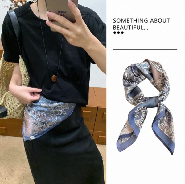 French-Inspired Paisley Silk-Style Scarf (Gray-blue)