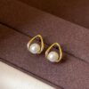 Gold Triangle Pearl Earrings