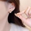 Gold Triangle Pearl Earrings
