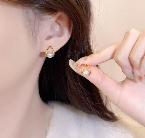 Gold Triangle Pearl Earrings