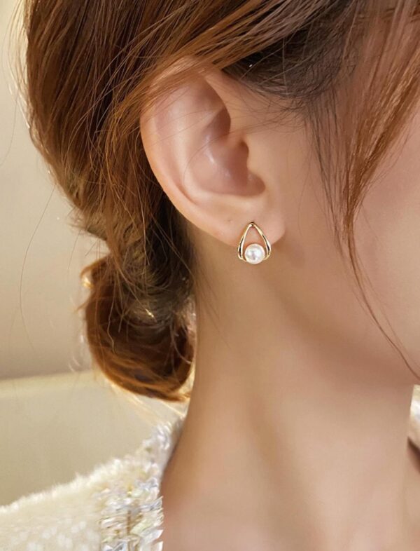 Gold Triangle Pearl Earrings
