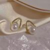 Gold Triangle Pearl Earrings