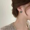 Korean-Style Black Pearl Camellia Earrings1 Korean-Style Black Pearl Camellia Earrings