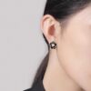 Korean-Style Black Pearl Camellia Earrings2 Korean-Style Black Pearl Camellia Earrings
