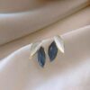 Korean-Style Forest-Inspired Leaf Earrings (Blue & White)
